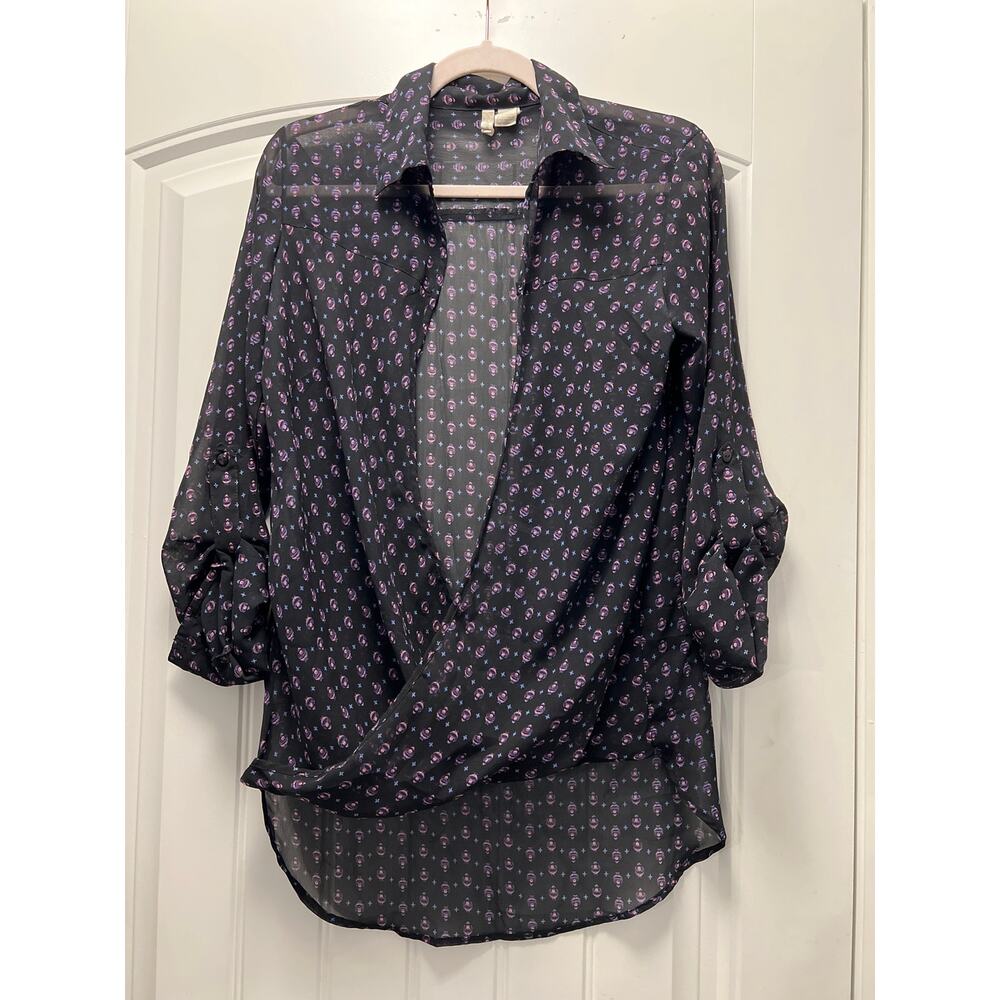 Japna Women’s Hi-Low Hem Sheer‎ Silky Handkerchief Wrap Top Size M Multicolor